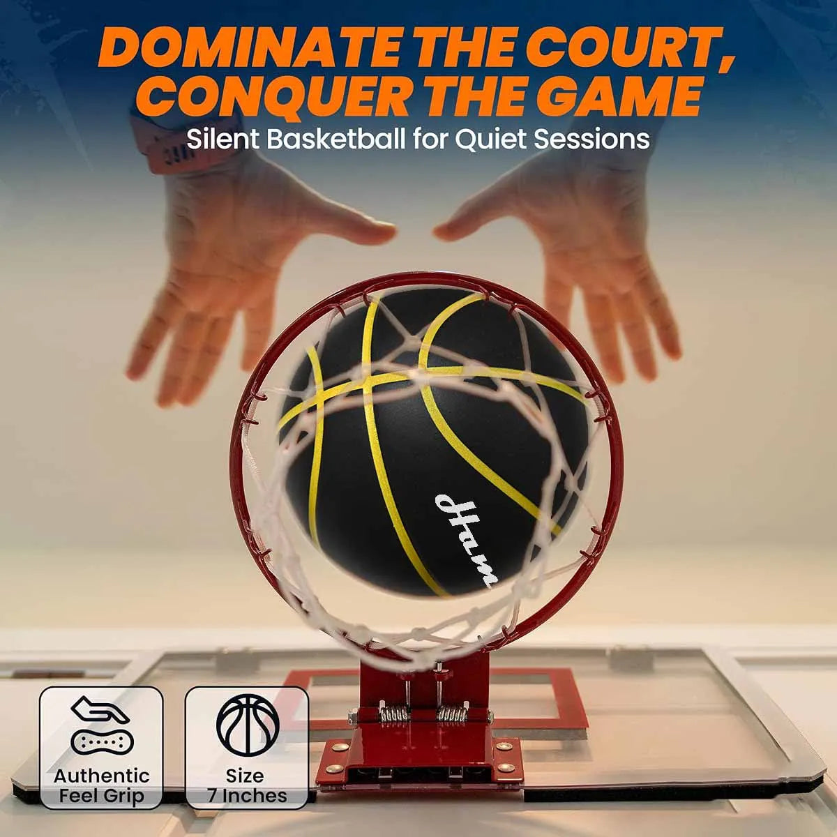 580G Silent Basketball Noiseless Dribble Indoor Size 7- 29.5Inch PU Foam Airless Basketball Quiet Bounce 90% of Real Basketball