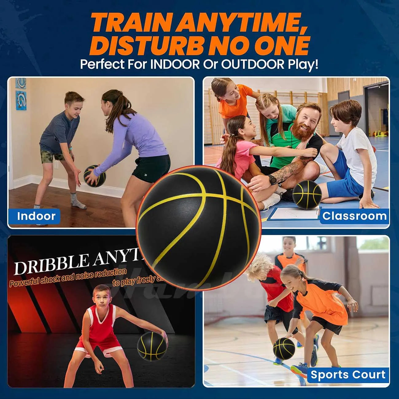 580G Silent Basketball Noiseless Dribble Indoor Size 7- 29.5Inch PU Foam Airless Basketball Quiet Bounce 90% of Real Basketball