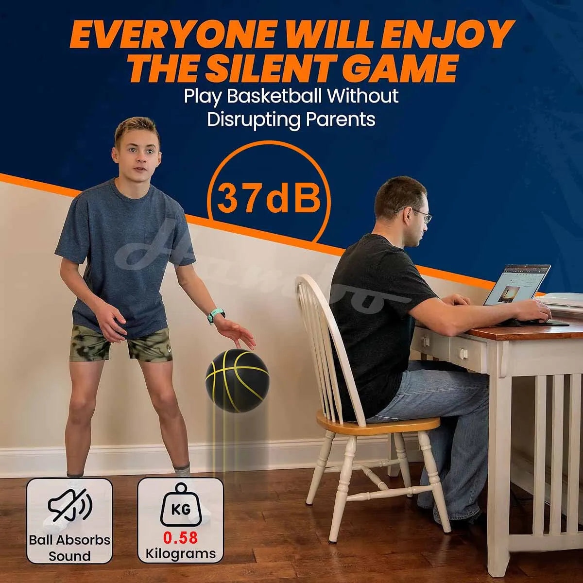 580G Silent Basketball Noiseless Dribble Indoor Size 7- 29.5Inch PU Foam Airless Basketball Quiet Bounce 90% of Real Basketball