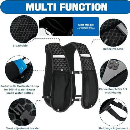 Running Vest for Women Men, Adjustable Chest Strap Running Hydration Vest Lightweight Reflective Hydration Backpack for Marathon