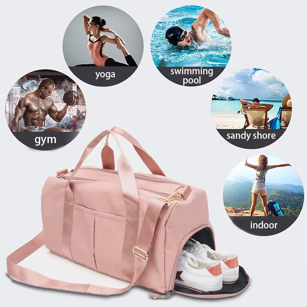 Gym Bag with Shoe Compartment and Wet Bag, Women'S Airplane Travel Duffel Bag, Sports Fitness Tote Bag for Swimming Yoga