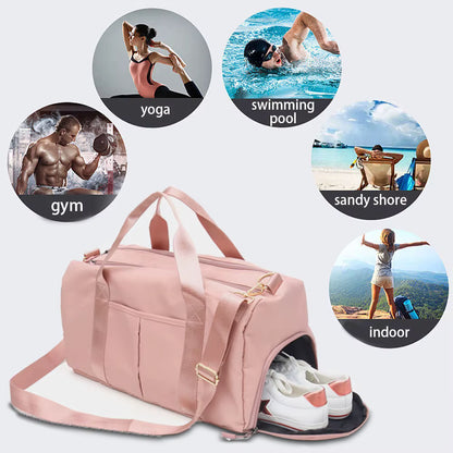 Gym Bag with Shoe Compartment and Wet Bag, Women'S Airplane Travel Duffel Bag, Sports Fitness Tote Bag for Swimming Yoga
